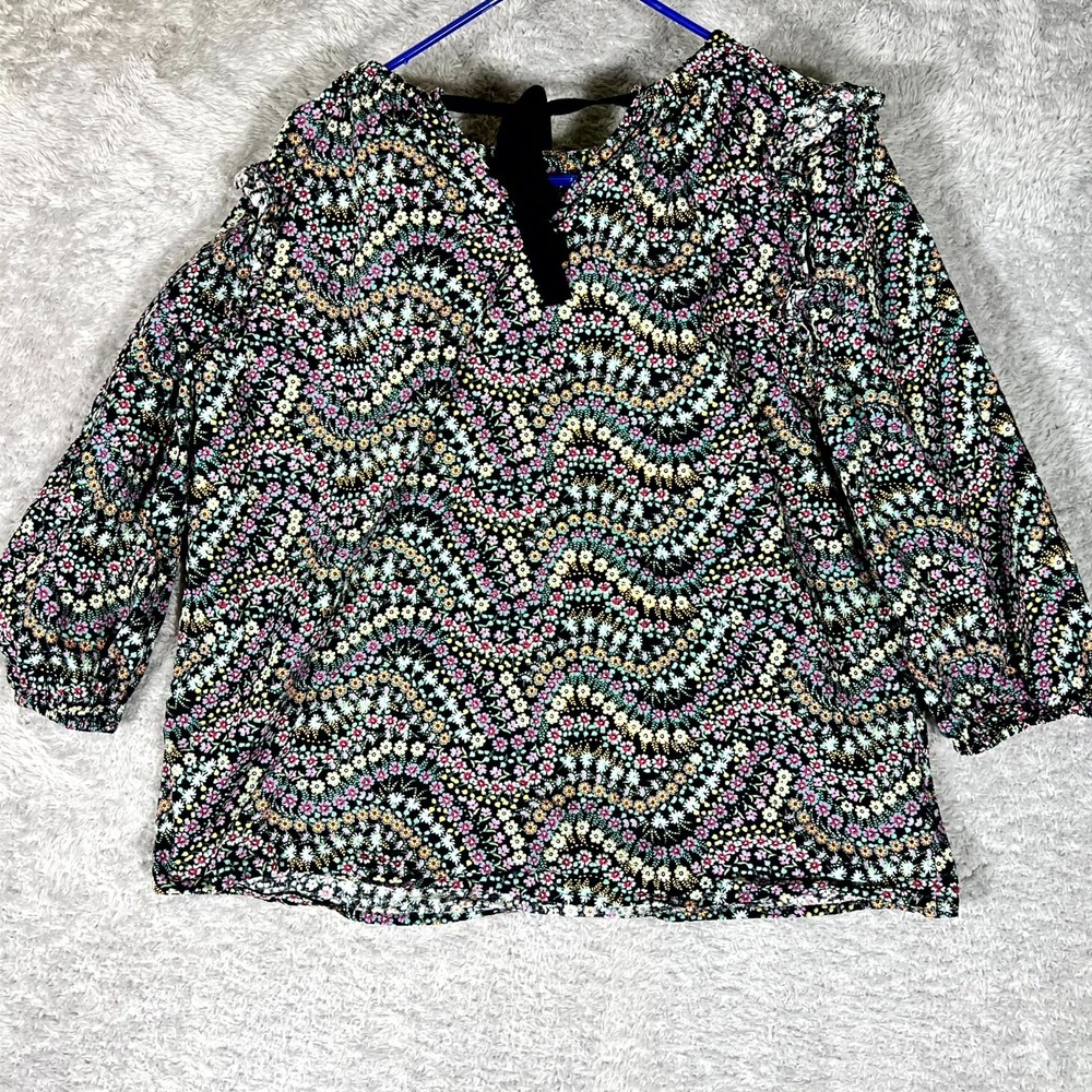 Loft Blouse Top Womens LP Multicolor Cotton Ditsy Floral Puff Sleeve Modern